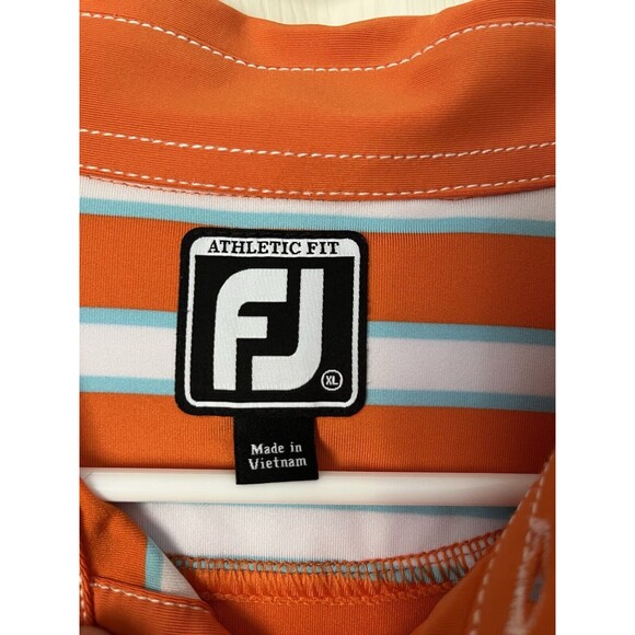 FootJoy Polo Shirt Mens XL Orange Stripe FJ Golf Stretch Performance Logo Adult - Picture 3 of 5